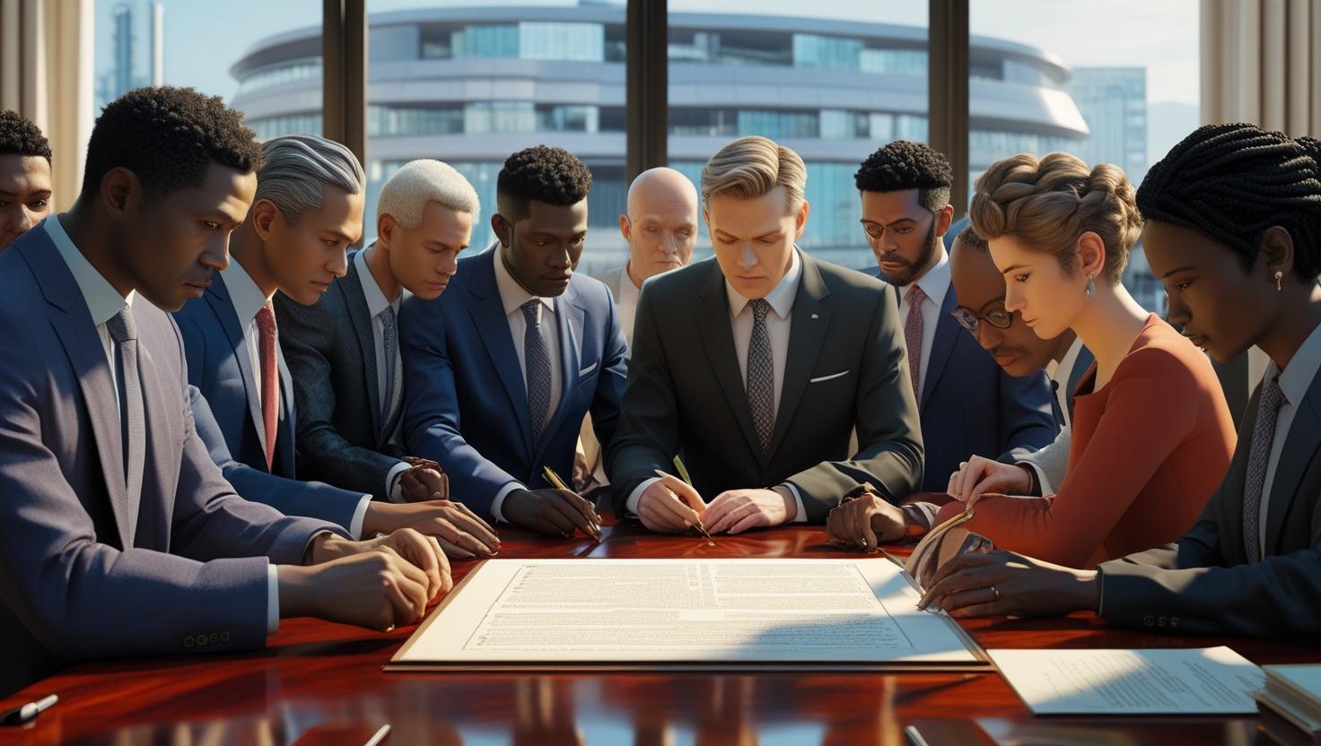 A photo showing the senators and other representatives signing the Constitution of the Republic.
