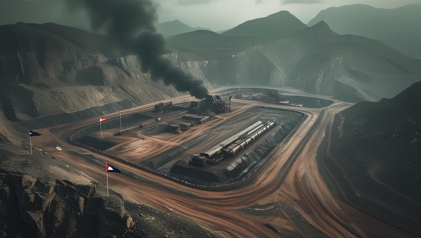 A photo showing the natural reserves of the Lardish Republic being taken advantage of by foreign powers.